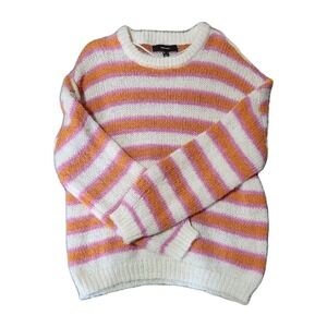 Vero Moda Knit Sweater Orange Pink White Striped Women's Crew Neck, Large